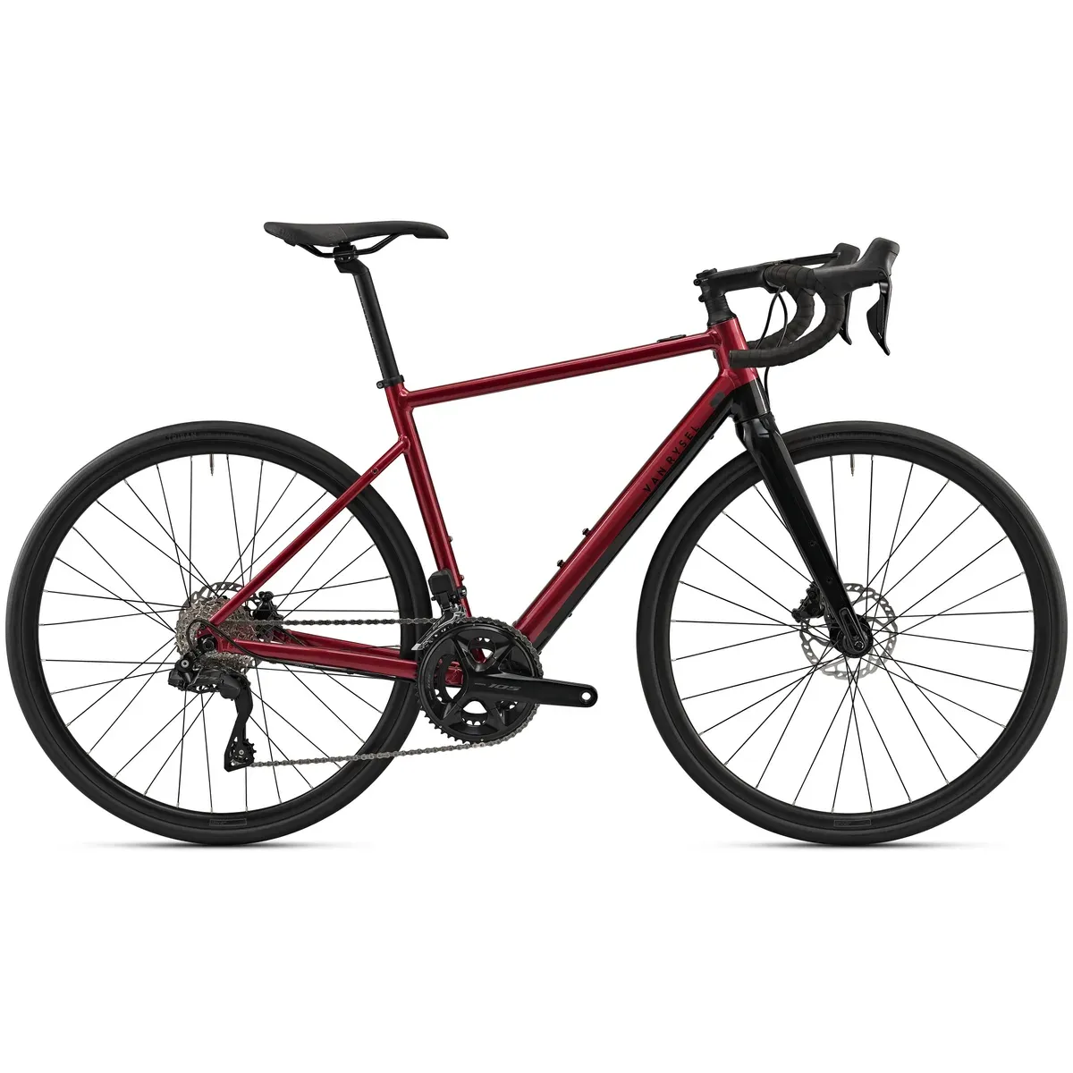 Vélo de route électrique Decathlon E-EDR AF 105 Di2 rouge, de profil
