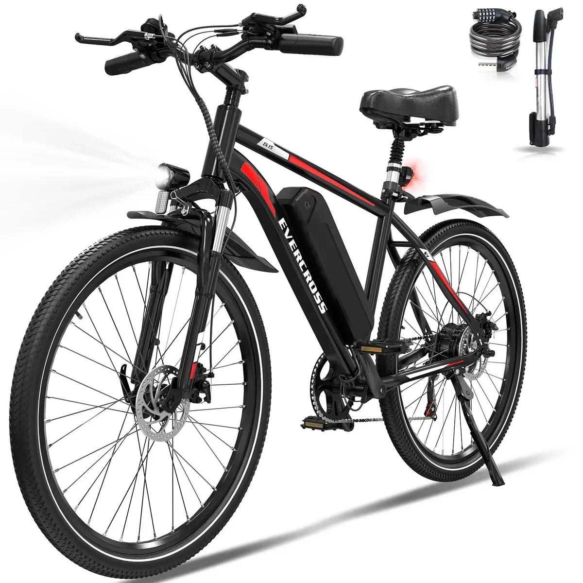 L'Evercross EK15 noir et rouge, VTT électrique à roues de 27,5 pouces, batterie sur le tube diagonal