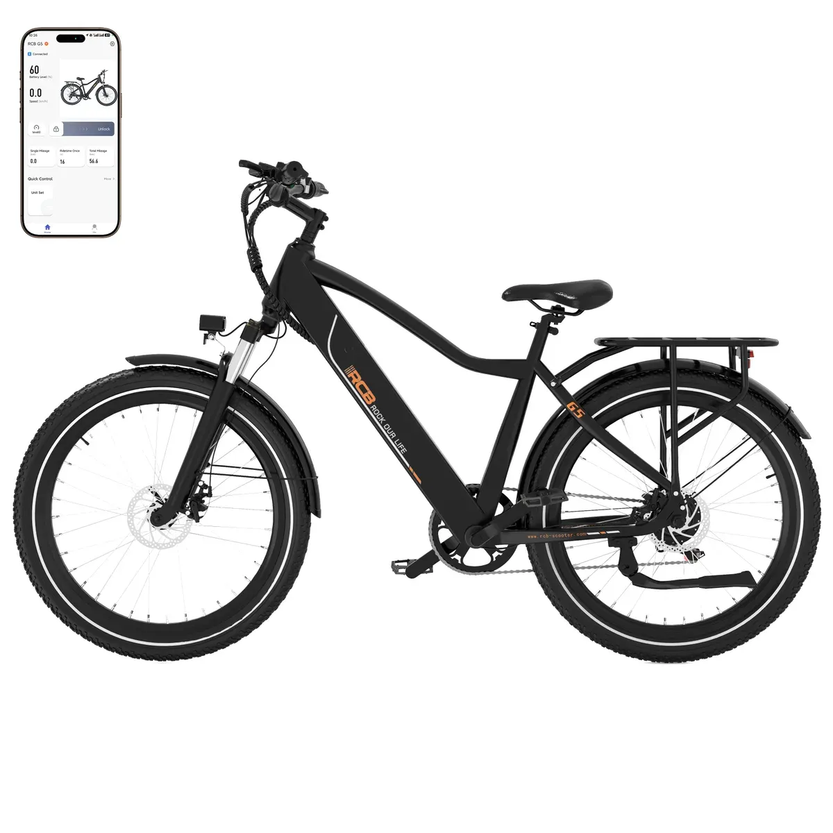 Le RCB G5 noir, VTT électrique à roues de 27,5 pouces avec porte-bagages et garde-boue